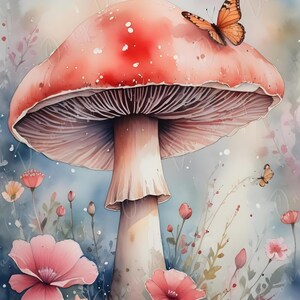 Conto de fadas - Papel de decoupage grande - 6 opções de tamanho - Cogumelo vermelho - Papel de arroz floral