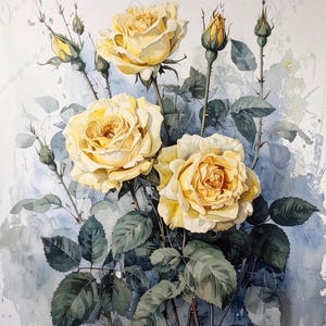 Papel de decoupage para muebles - 7 tamaños - Arte botánico - Rosas amarillas