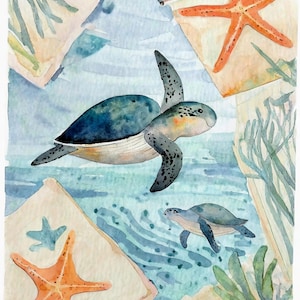 Vida Marina - Papel de Decoupage Grande para Muebles - Papel de Arroz - Papel de Decoupage - Tortuga Marina - Estrella