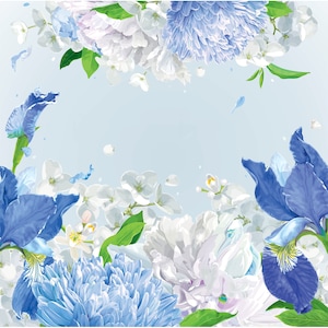 Blue Flowers - Decoupage Paper for Furniture - Floral Craft Paper - Tissue Paper - Rice Paper Decoupage