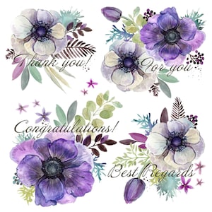 Grazie - Cordiali saluti - Fiori acquerellati - Carta per decoupage per mobili - Carta per artigianato floreale - Carta velina - Carta di riso per decoupage