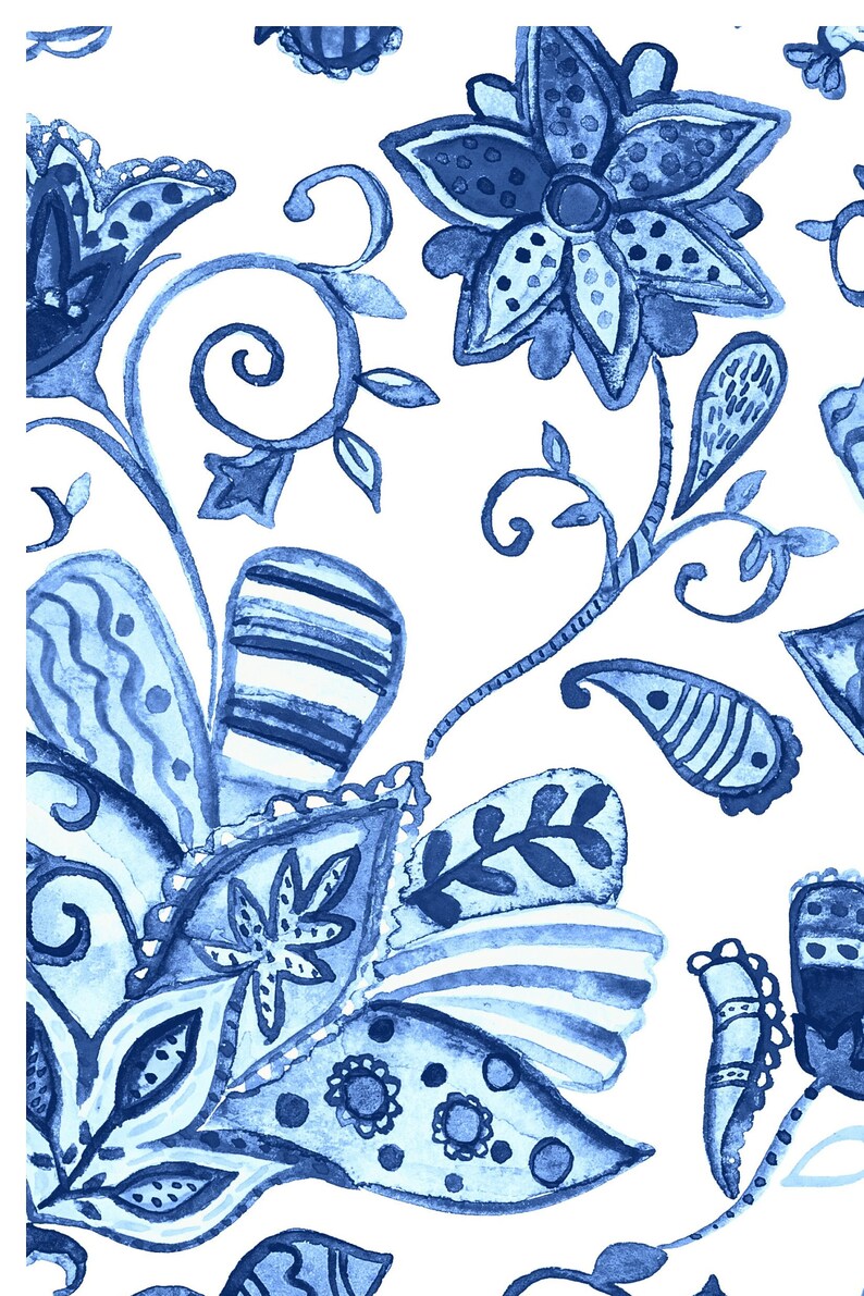 Blue Floral Illustrations Decoupage Paper for Furniture and Crafts