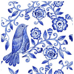 Blue Bird Decoupage Paper for Furniture - Rice Paper Decoupage - Large Decoupage Paper Vintage - Flowers and Bird Decoupage