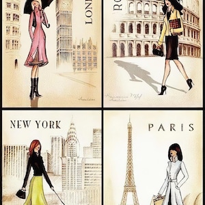 Nova York - Paris - Roma - Cidades do mundo - Papel decorativo para decoupage - para móveis - Opções de tamanho grande [ Bege marrom ]