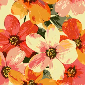 Papel floral para decoupage - Patrón repetitivo - 6 tamaños disponibles - Rojo, naranja y verde