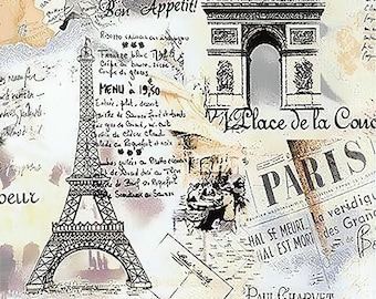 Paris Frankreich Eiffelturm - Dekoratives Decoupage Papier - für Möbel - große Größenoptionen [ Schwarz Weiß Beige]