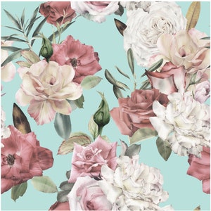 Flowers - Turquois Roses - Decoupage Paper for Furniture - Floral Craft Paper - Wrapping Paper - Tissue Paper - Printed Packing Paper