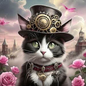 Gato con sombrero - Papel para decoupage para muebles - Papel de arroz - Papel para decoupage - Steampunk