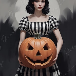 Large Decoupage Paper for Furniture - 6 Size Options - Halloween Collection - Women with Pumpkin