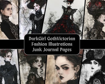 DarkGirl GothVictorian Fashion Junk Journal Kit, decorative paper, digital download, printable scrapbooking paper, bookmark cutouts, dark