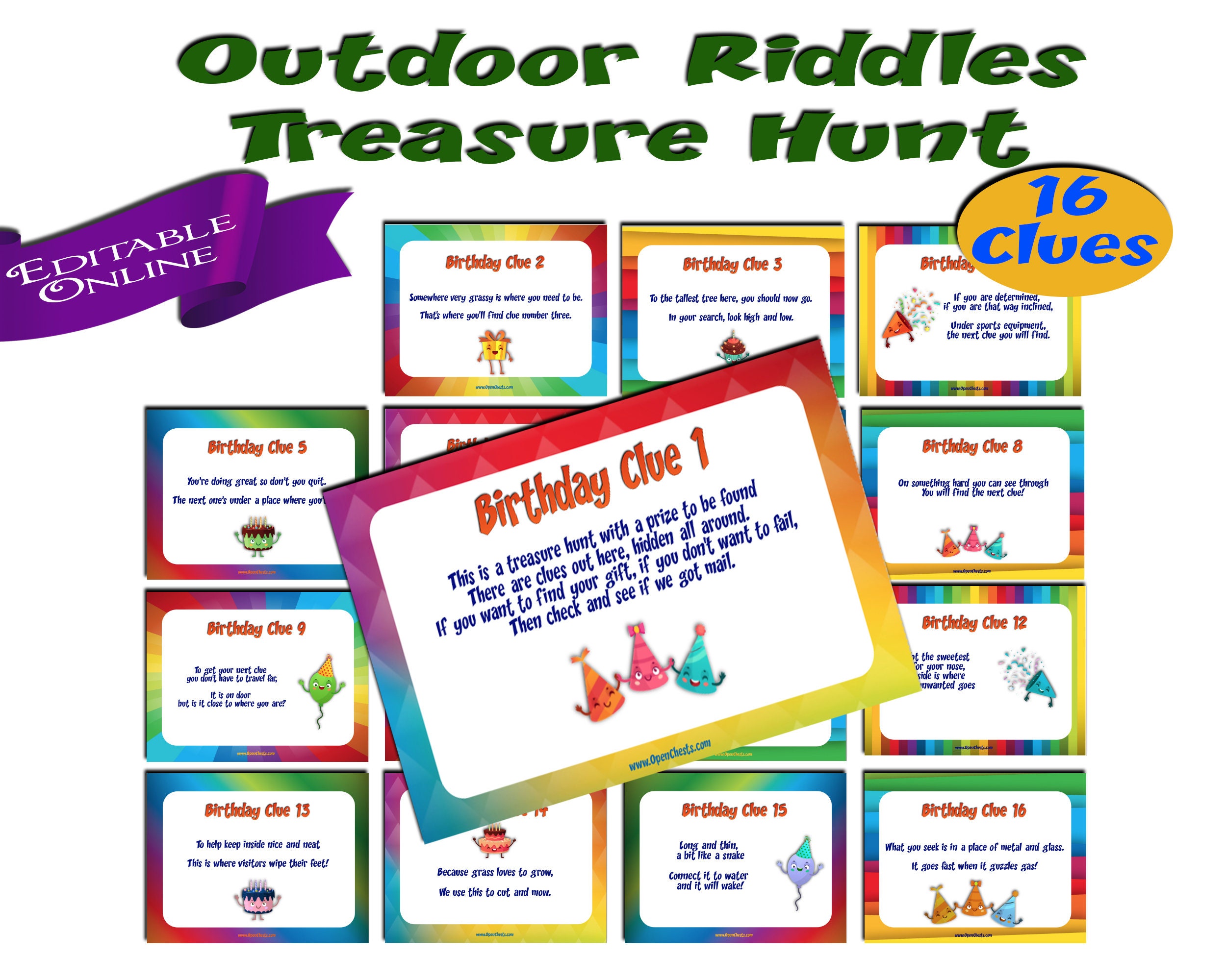 Outdoor Birthday Treasure Hunt Clues Scavenger Hunt For Etsy