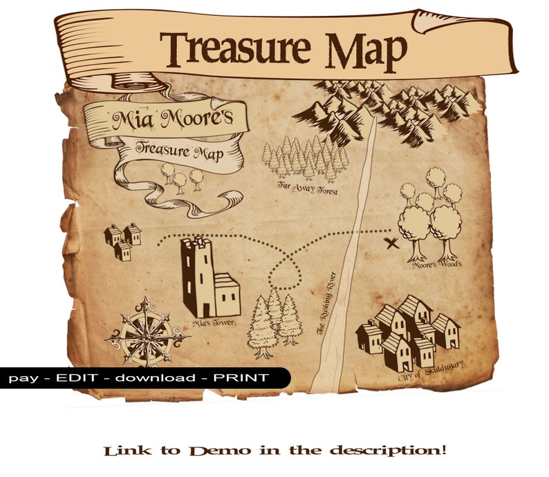 treasure map printable pdf customisable download etsy