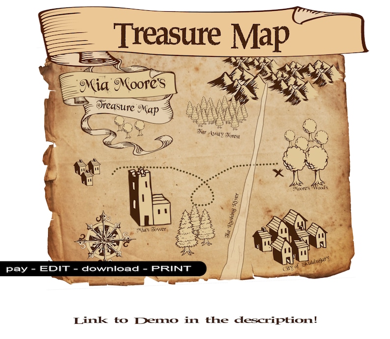 treasure map printable pdf customisable download etsy