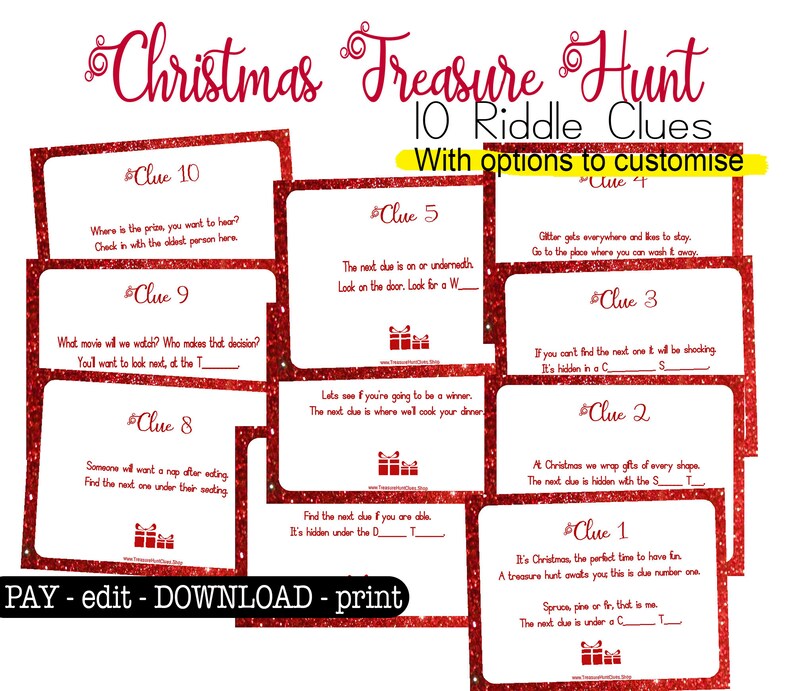 Christmas Riddle Treasure Hunt for Gift Cards Gift Vouchers | Etsy