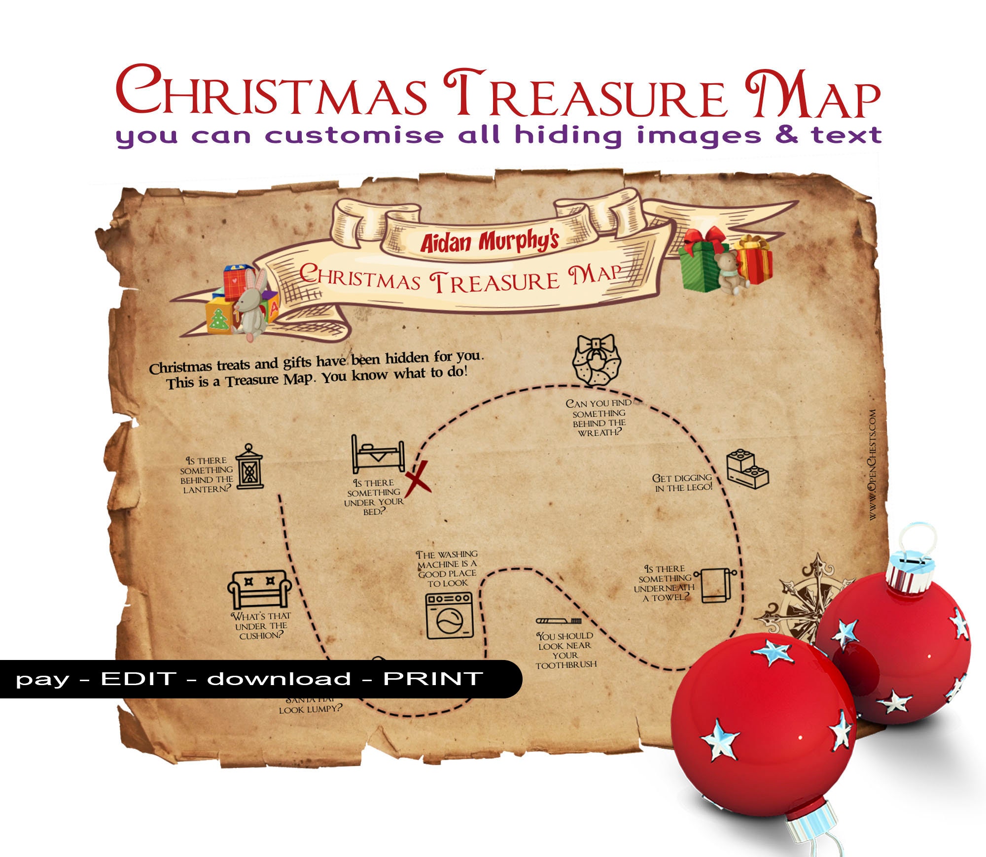 christmas treasure hunt map customisable indoor and etsy