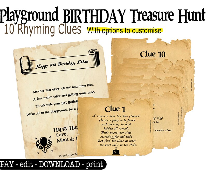 Outdoor Park Scavenger Playground Birthday Treasure Hunt Clues Customisable Game Party Games Paper Party Supplies Kromasol Com