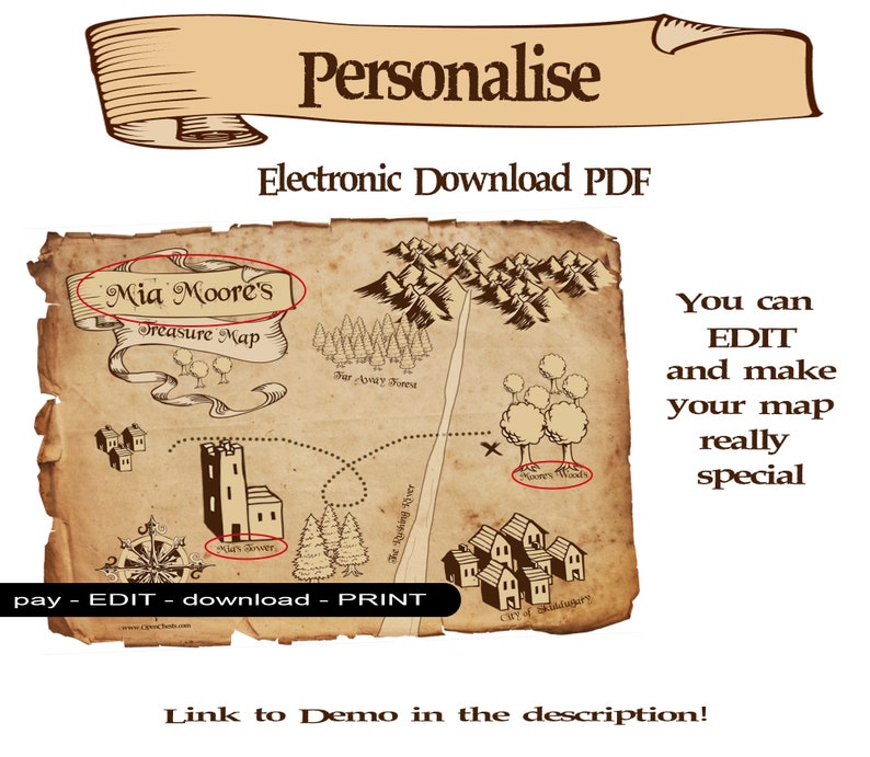 treasure map printable pdf customisable download etsy