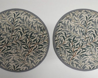 Magnetic Option. Pair of Aga lid covers, mats. William Morris Willowbough Minor in green.