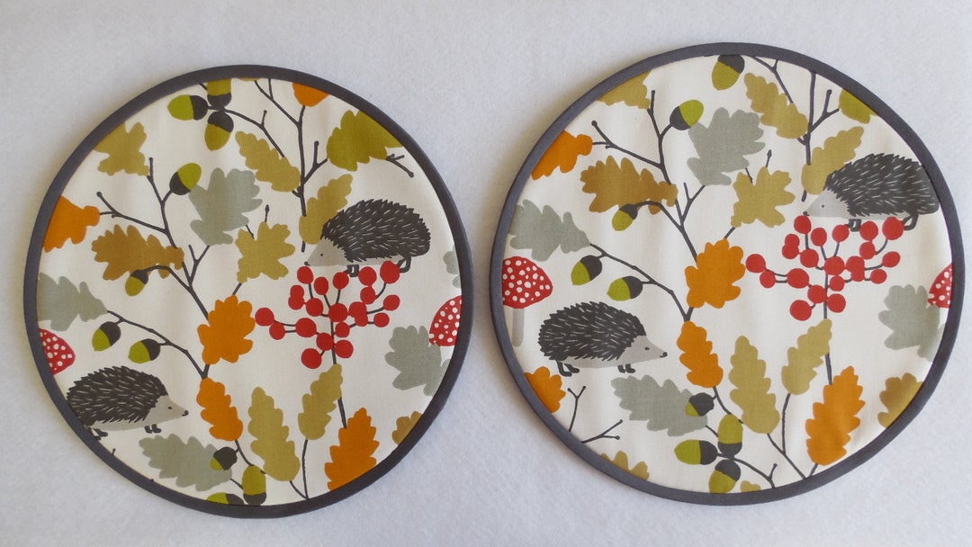 Option. Pair of Aga Lid Covers, Mats. Hedgehog Design