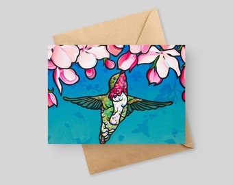 Fiori di colibrì - 5x7 Biglietto d'auguri