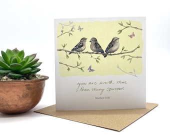 Sparrows Christian Scripture Card | Blank notecard | Encouragement