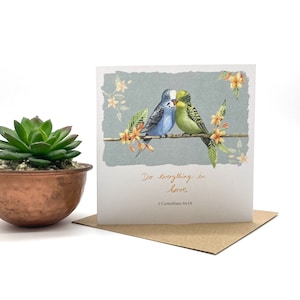 Carte des Écritures chrétiennes budgies | Carte-notes vierge | Encouragement
