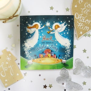 5 christelijke kerstkaarten - Angels Sing - kerstkaarten - bijbelverzen - schrift - religieuze liefdadigheid christelijke kaarten - 5 pack
