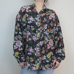 Vintage K Arnold 100% Silk Floral Blouse – Botanical Print – Size Large