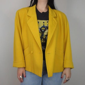 Vintage 1980s Jaeger Yellow Wool Cropped Blazer Jacket – Made in Britain – Size 16
