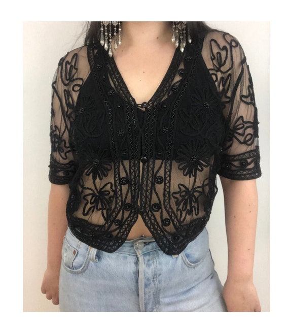 Vintage Valenti Sheer Lace T-shirt Blouse - Boho S