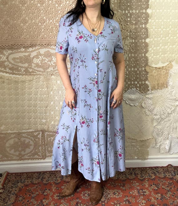 button down dress 90s 90's Button Down Floral Dress