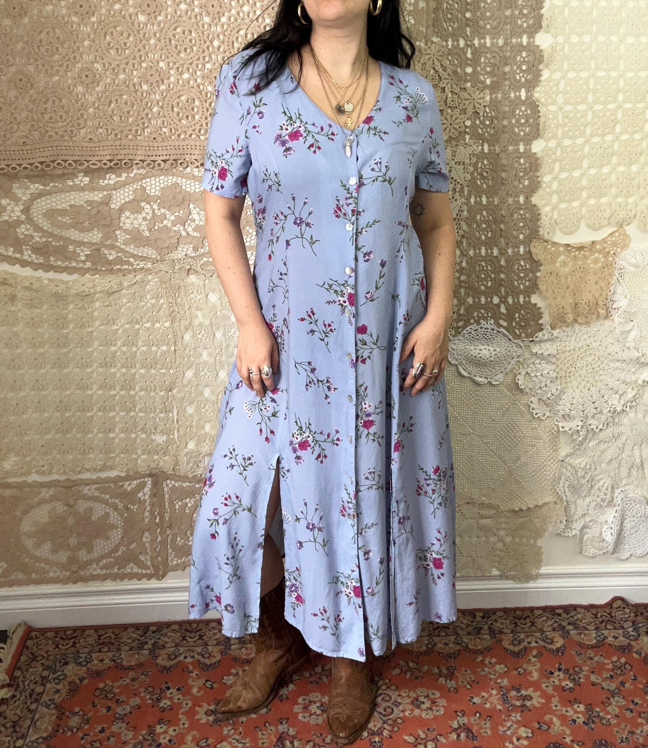 Vintage 90s Floral Rayon Maxi Dress