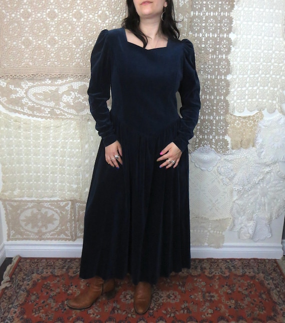 maxi dress laura ashley Vintage Laura Ashley blue floral overall maxi dress size 14 cottagecore prarie