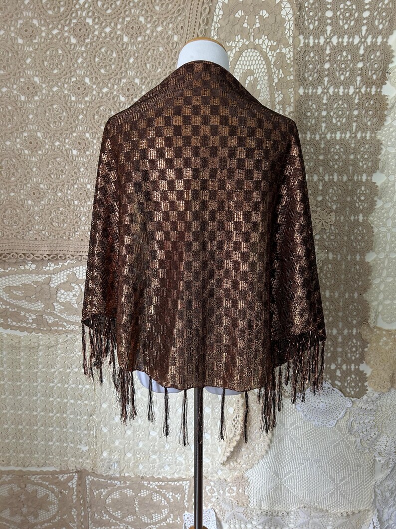 Translucent Vs Iridescent Vintage 70s Metallic Copper Bronze Checkered Fringe Shawl Wrap - Etsy ...