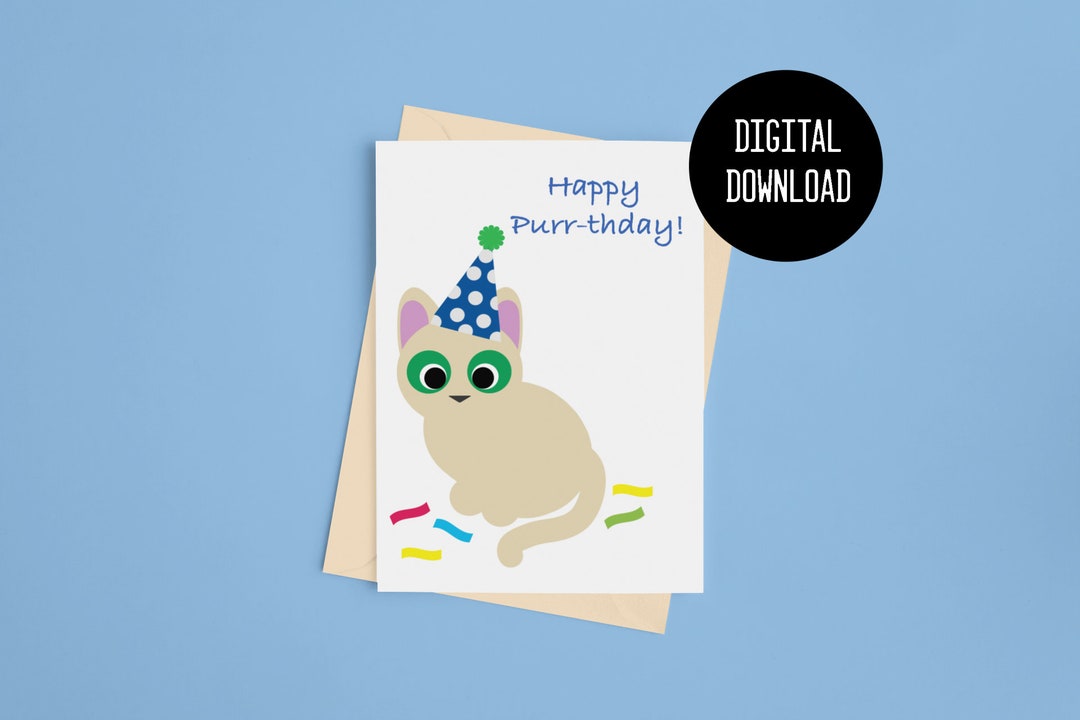 Cat Birthday Card Printable Birthday Card Instant Download - Etsy