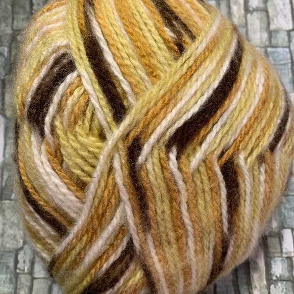 Destash!!  Unlabeled yarn, yellow, dark brown, white, think maybe #5 weight, 8.8 oz          "Lot NZ"