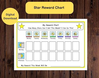 Behaviour Reward Star Chart Printable  for Children SEN/ Visual Learners/Autism/ADHD/Pre-School and Learning Difficulties Digital Download