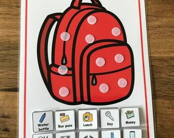 What Do I Pack In My Bag School Visual Board Autism/Children and 25 Symbols for Asd/Adhd/Learning Difficulty/Visual Learners/Pre-School