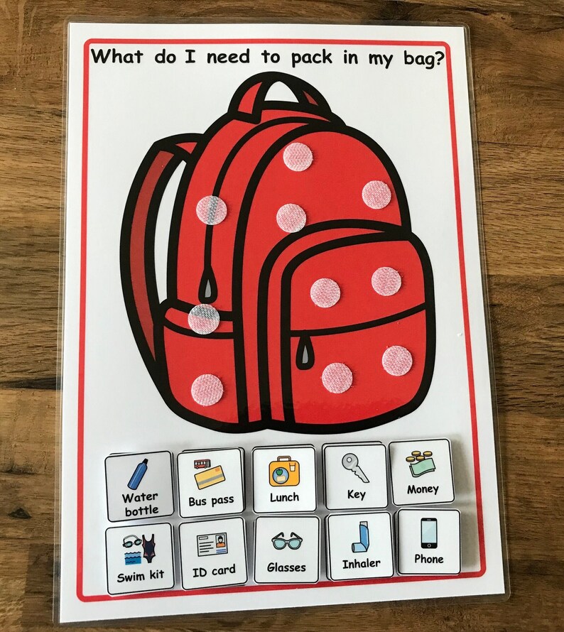 What Do I Pack in My Bag School Visual Board Autism/children and 25 ...