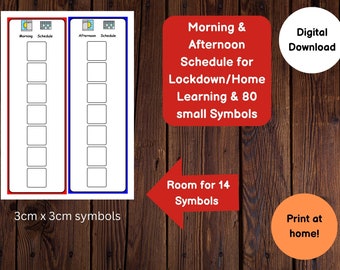 Ochtend- en middagschema Tijdschema 80 kleine symbolen voor lockdown Thuisonderwijs - ASS/basiskinderen Digitale download