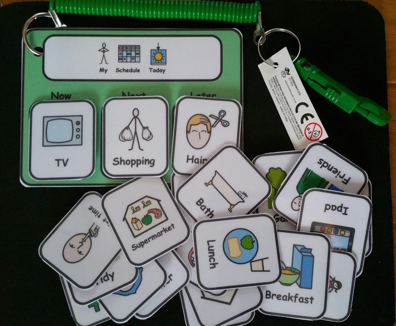 3 Step Sequencing Keyring Visual Support for Asd/Adhd/Learning Difficulty/Visual Learners/Pre-School Now/Next/Later Board & 50 Symbols image 1