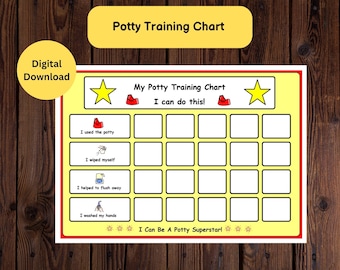 Potty Training Reward Chart Printable - 4 Steps- Stars Reward Encourage Potty Training Digital download Pre School Children Toddler