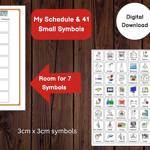Cuadro de horario diario con 41 símbolos pequeños, horario visual imprimible para niños con autismo, dificultades de aprendizaje, preescolares, TEA y necesidades educativas especiales, descarga digital