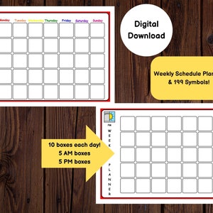 Agenda semanal do planejador e 199 símbolos Rotina AM/PM Horário visual para impressão Crianças/Autismo/TDAH/SEN Download digital
