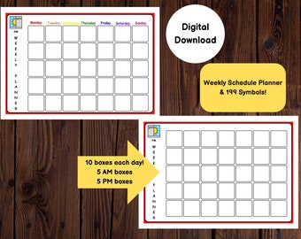 Weekplanner Schema en 199 symbolen AM/PM Routine Visueel tijdschema Afdrukbare kinderen/autisme/Adhd/SEN Digitale download