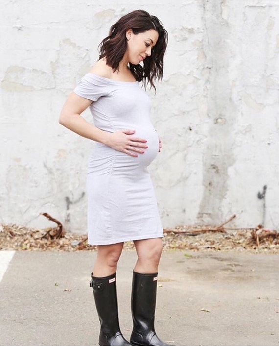 FINAL SALE Grey Bardot Maternity Dress Pregnancy Dress Maternity