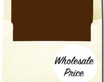 Cream with Chocolate Brown Lined Envelopes - A7 Size - BULK 250 Envelopes