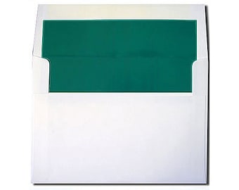 A7 White with Teal Blue Green Lined Envelopes -  A7 Size for 5x7 Cards - 20 Pack