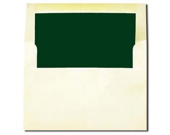 Cream with Hunter Green Lined Envelopes - A7 and A2 Sizes - 20 Pack