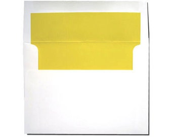 White with Bright Sun Yellow Lined Envelopes - A7 Size - 20 Pack